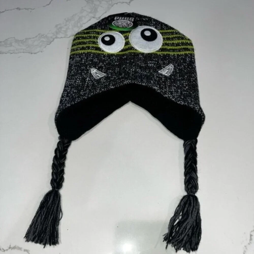 Kids' Black and Green Beanie with Eyes by